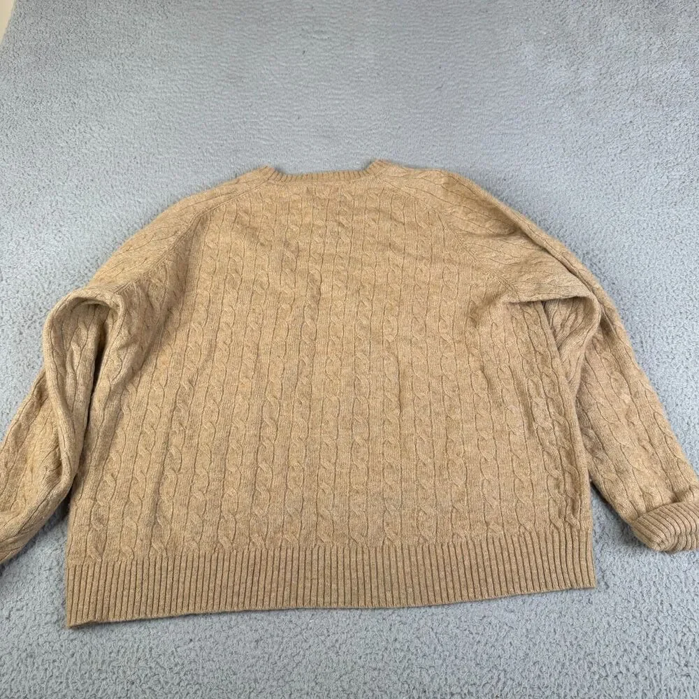 LANDS END Merino Wool Blend Sweater Mens XL Brown Cable Knit Pullover Crewneck